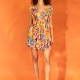Multi Pop Floral Chiffon Ruffled Mini
