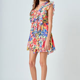 Multi Pop Floral Chiffon Ruffled Mini