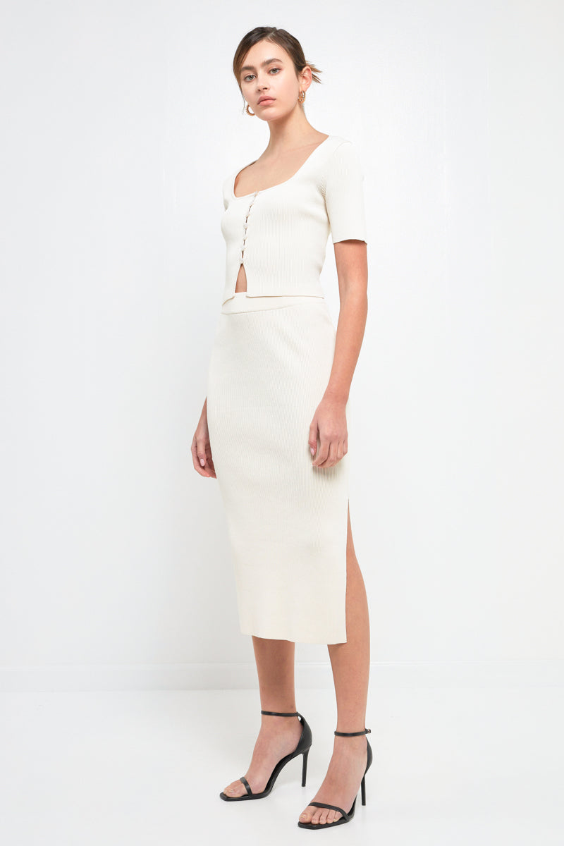 Midi Knit Skirt with Side Slit