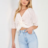 Front Twisted Puff Sleeve Top