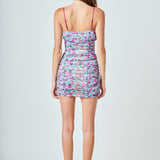 Double Ruched Skinny Floral Mini Dress