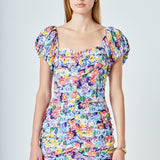 Floral Off the Shoulder Ruched Mini Dress