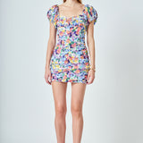 Floral Off the Shoulder Ruched Mini Dress
