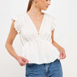 Light Sheen Woven Front Tie Top