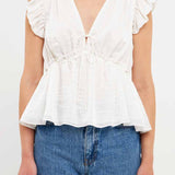 Light Sheen Woven Front Tie Top