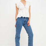 Light Sheen Woven Front Tie Top