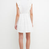Lace Trimmed V Placketed Ruffled Mini