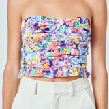 Floral Ruched Strapless Top