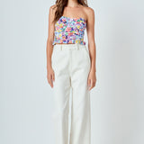 Floral Ruched Strapless Top