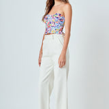 Floral Ruched Strapless Top