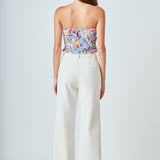Floral Ruched Strapless Top