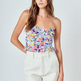 Floral Ruched Strapless Top