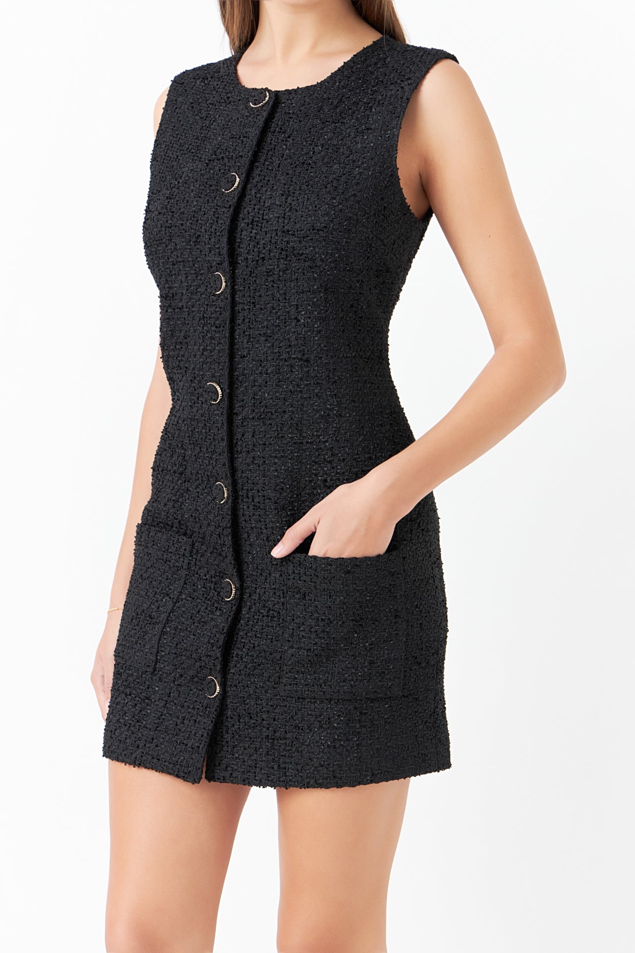 Sleeveless Tweed Mini Dress