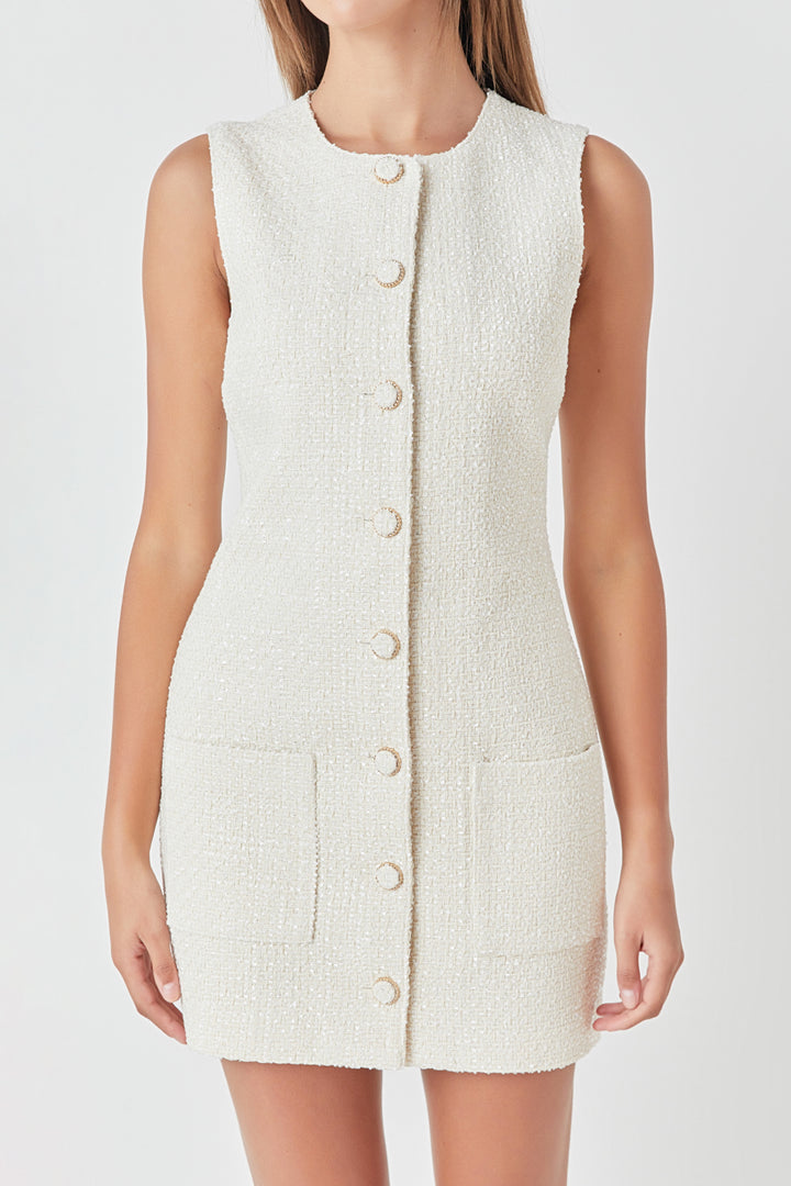 Cailean Fringe Tweed Sleeveless Mini Dress main image 0