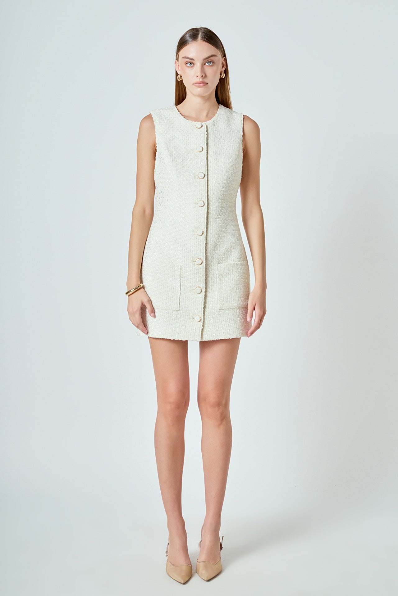 Endless Rose - Sleeveless Tweed Mini Dress POWDER BLUE / S Endless Rose - Sleeveless Tweed Mini Dress POWDER BLUE / S