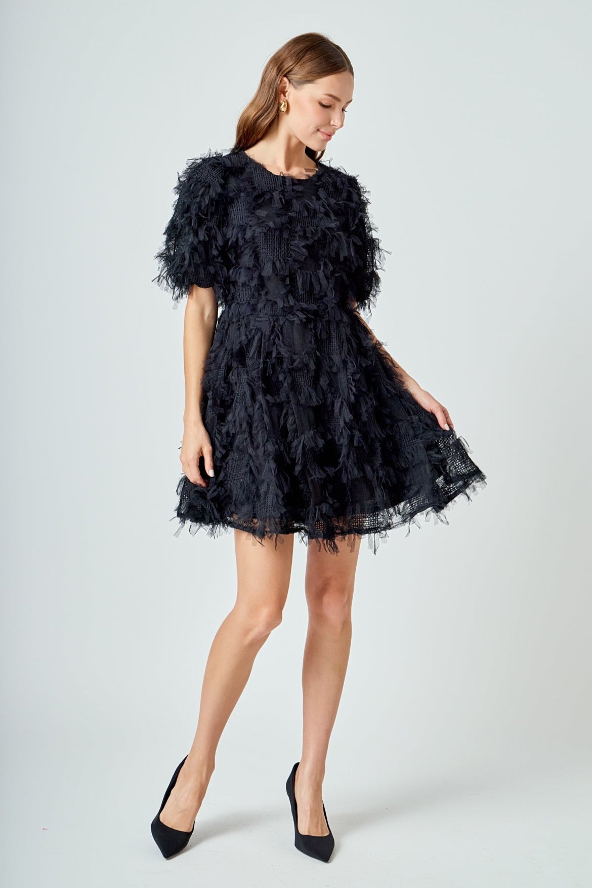 Textured Mesh Mini Dress