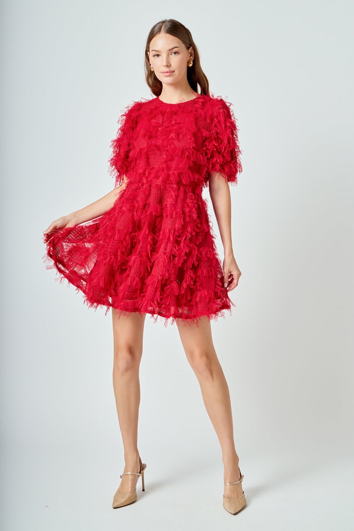 Textured Mesh Mini Dress