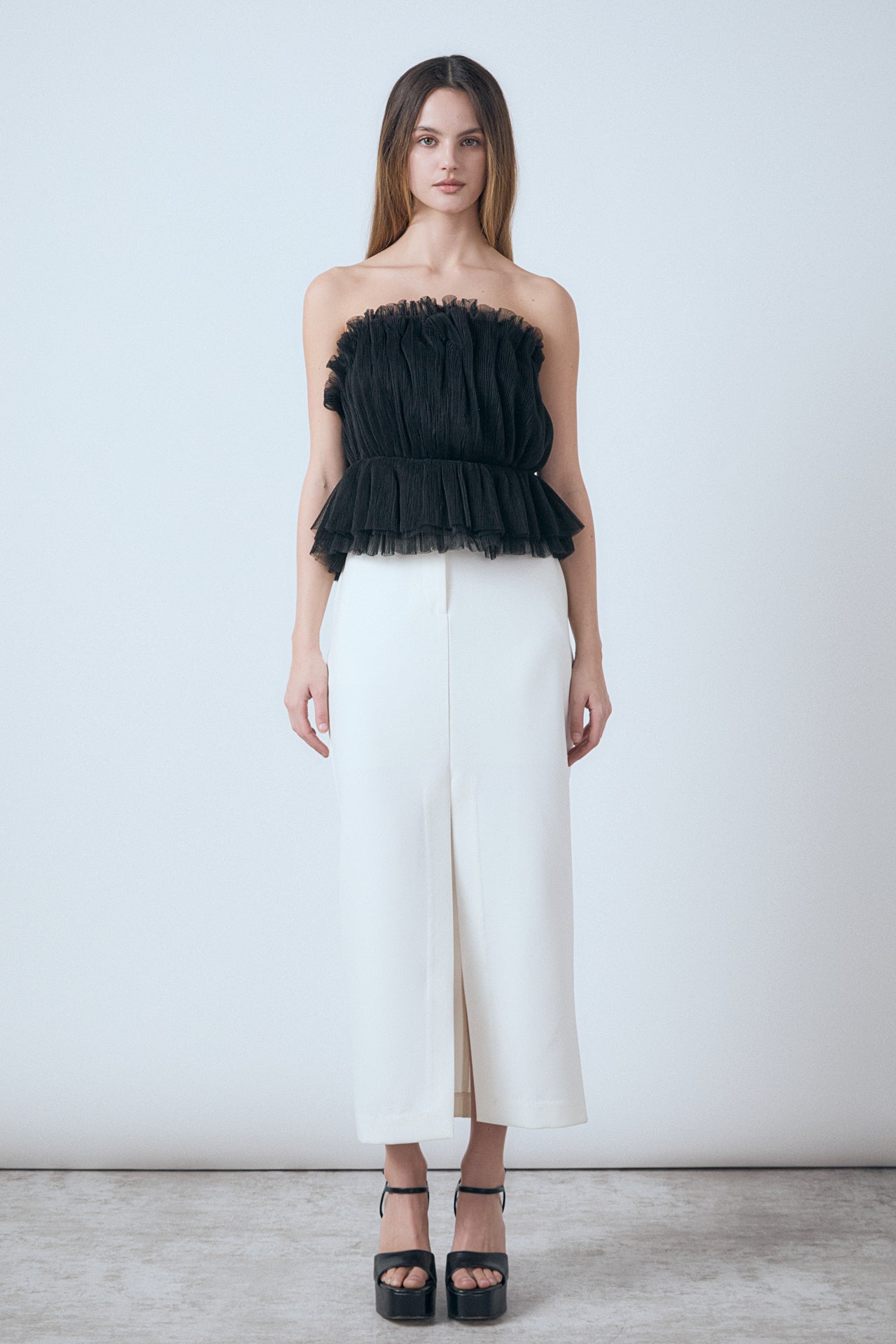 Strapless Tulle Peplum Top