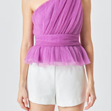 Tulle One Shoulder Top