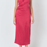 Satin Wrap Midi Dress