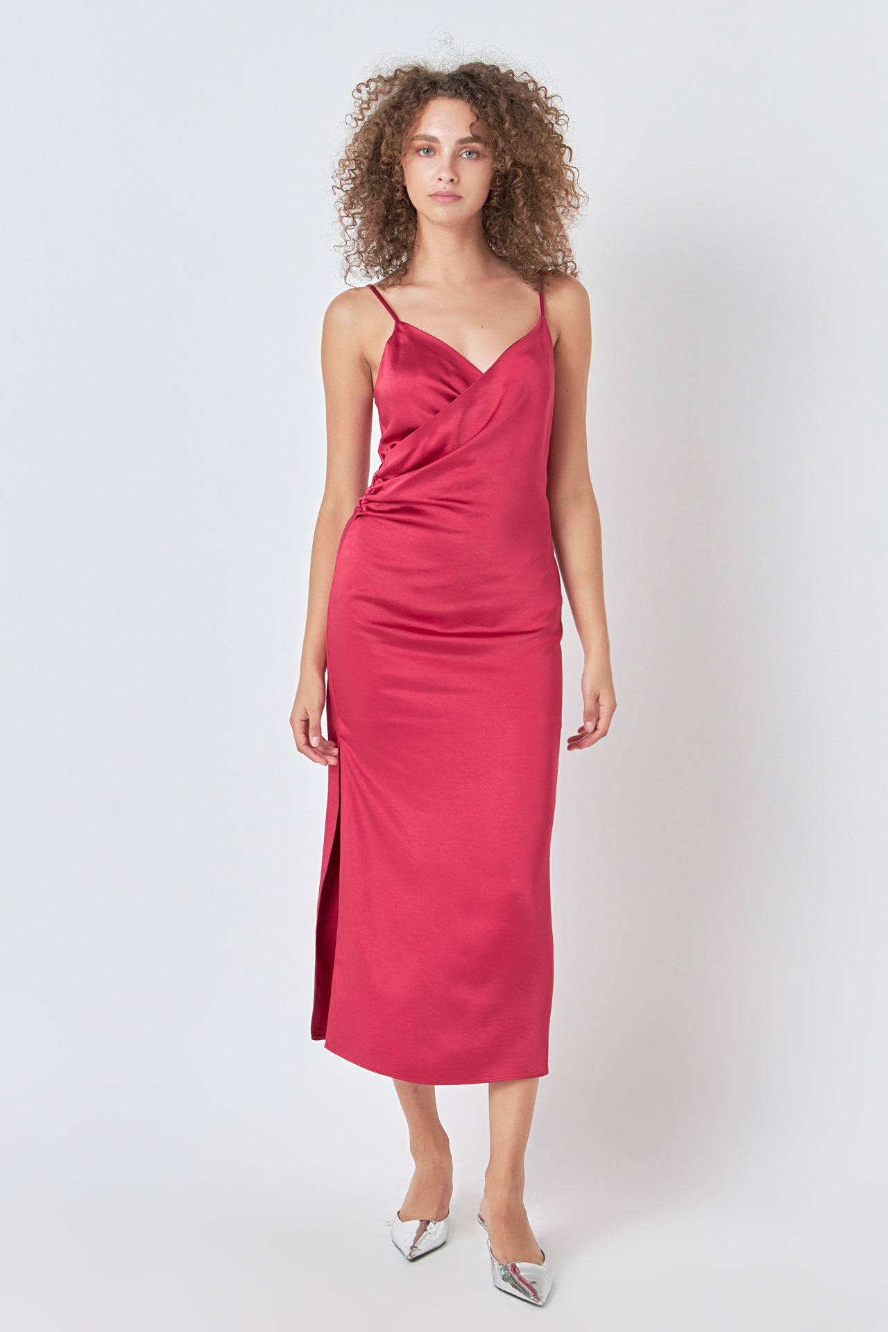 Endless Rose - Satin Wrap Midi Dress Rouge / M Endless Rose - Satin Wrap Midi Dress Rouge / M