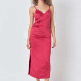 Satin Wrap Midi Dress