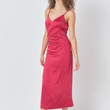 Satin Wrap Midi Dress