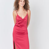 Satin Wrap Midi Dress