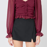 Chiffon Gridded Ruched Top
