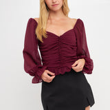 Chiffon Gridded Ruched Top