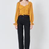 Chiffon Gridded Ruched Top