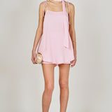 Spaghetti Tie Belted Romper Dress