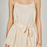 Spaghetti Tie Belted Romper Dress