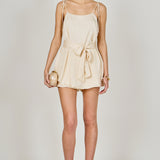 Spaghetti Tie Belted Romper Dress
