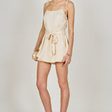 Spaghetti Tie Belted Romper Dress