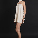 Spaghetti Tie Belted Romper Dress