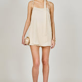 Spaghetti Tie Belted Romper Dress