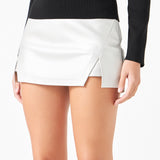 Faux Leather Front Slits Skort