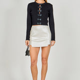 Faux Leather Front Slits Skort