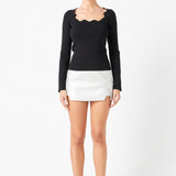 Faux Leather Front Slits Skort