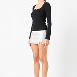Faux Leather Front Slits Skort