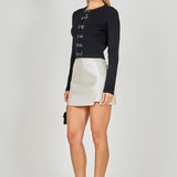 Faux Leather Front Slits Skort