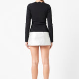 Faux Leather Front Slits Skort