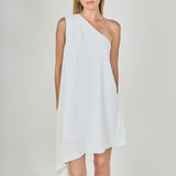 Shoulder Pintucked Asymmetrical Mini Dress