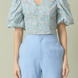 Floral Puff Sleeve Cropped Top