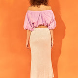 Cropped V-neckline Puff Top
