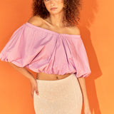 Cropped V-neckline Puff Top