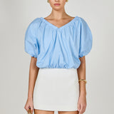 Cropped V-neckline Puff Top