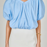 Cropped V-neckline Puff Top
