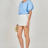 Cropped V-neckline Puff Top